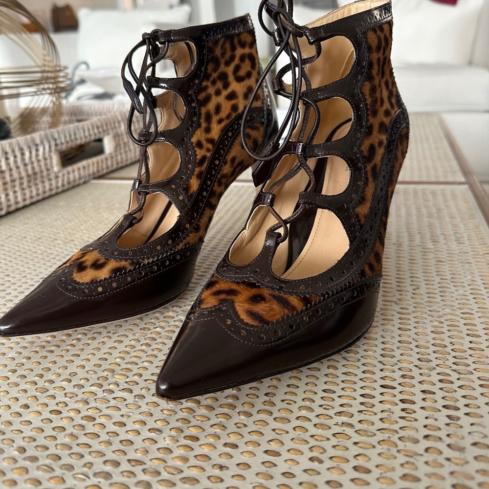 Marion Parke “Miki” Leopard Bootie Heels Size 39